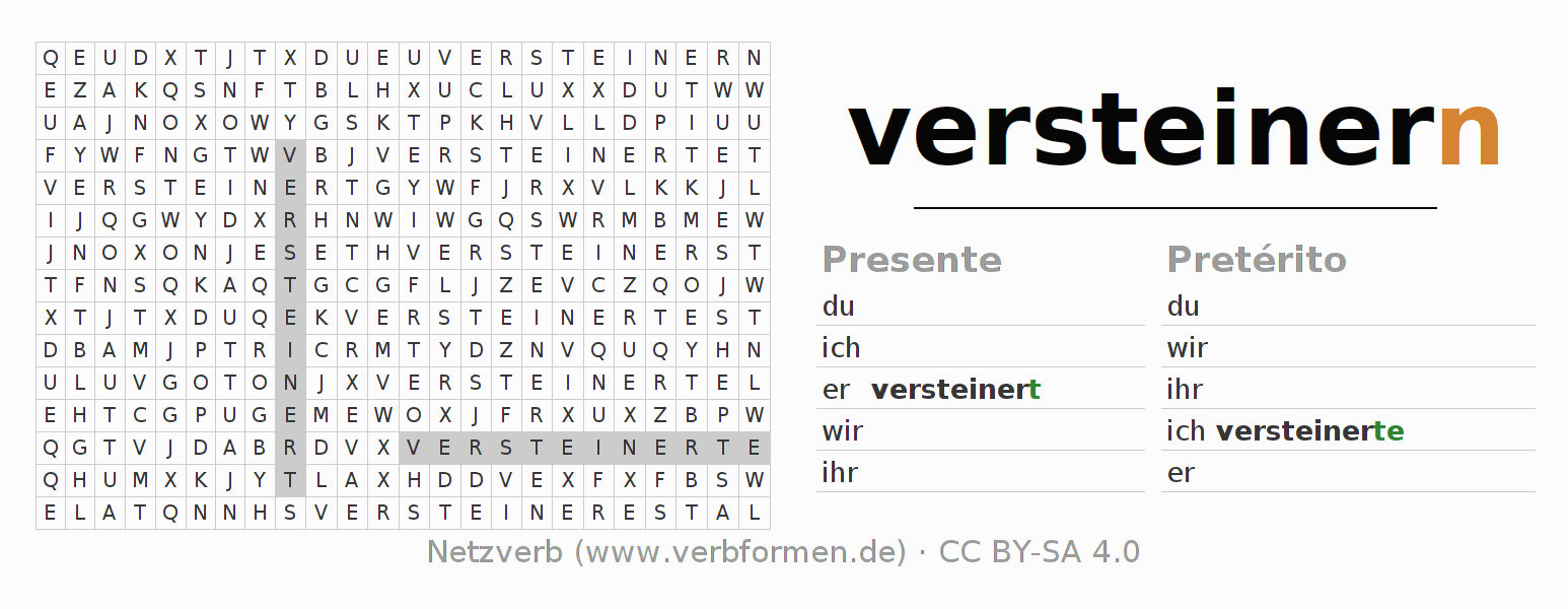 Juego de palabras cruzadas para la conjugación del verbo versteinern (ist)