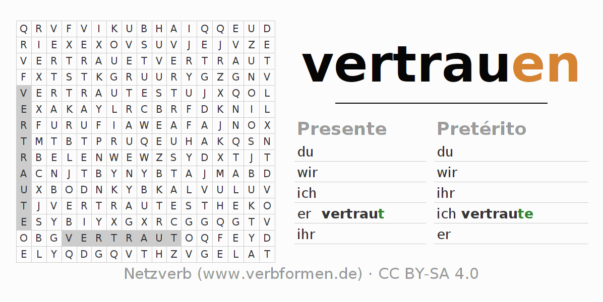 Juego de palabras cruzadas para la conjugación del verbo vertrauen