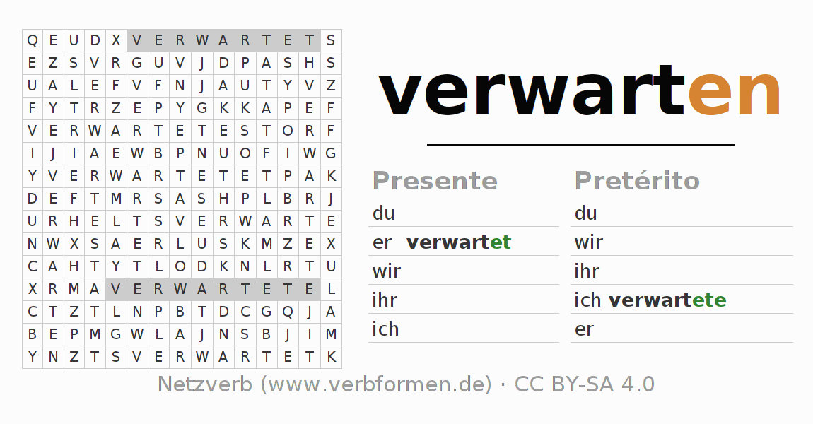 Juego de palabras cruzadas para la conjugación del verbo verwarten