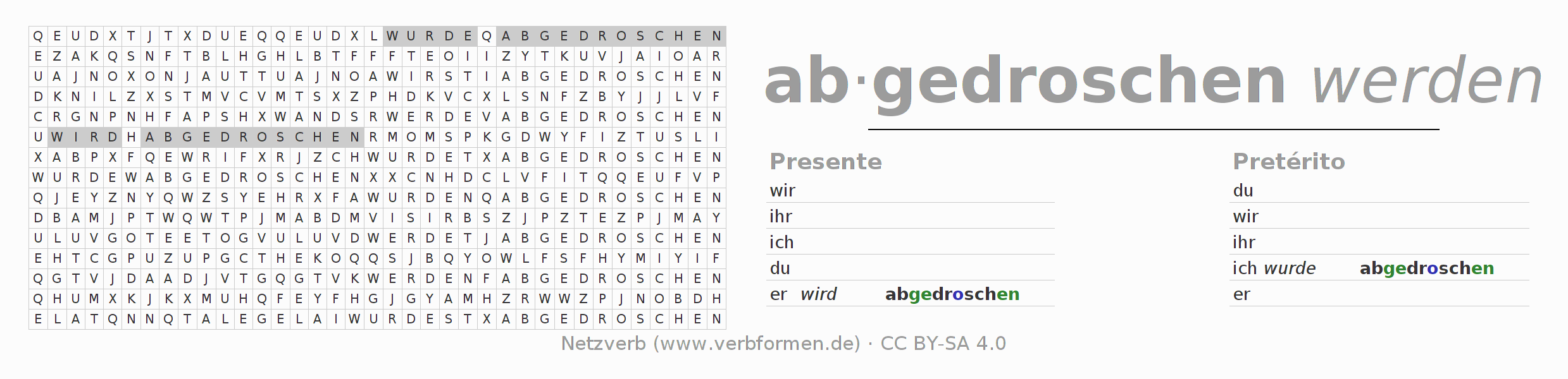 Juego de palabras cruzadas para la conjugación del verbo abdreschen