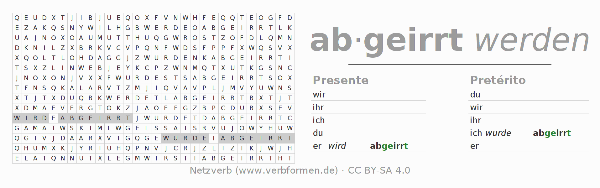 Juego de palabras cruzadas para la conjugación del verbo abirren