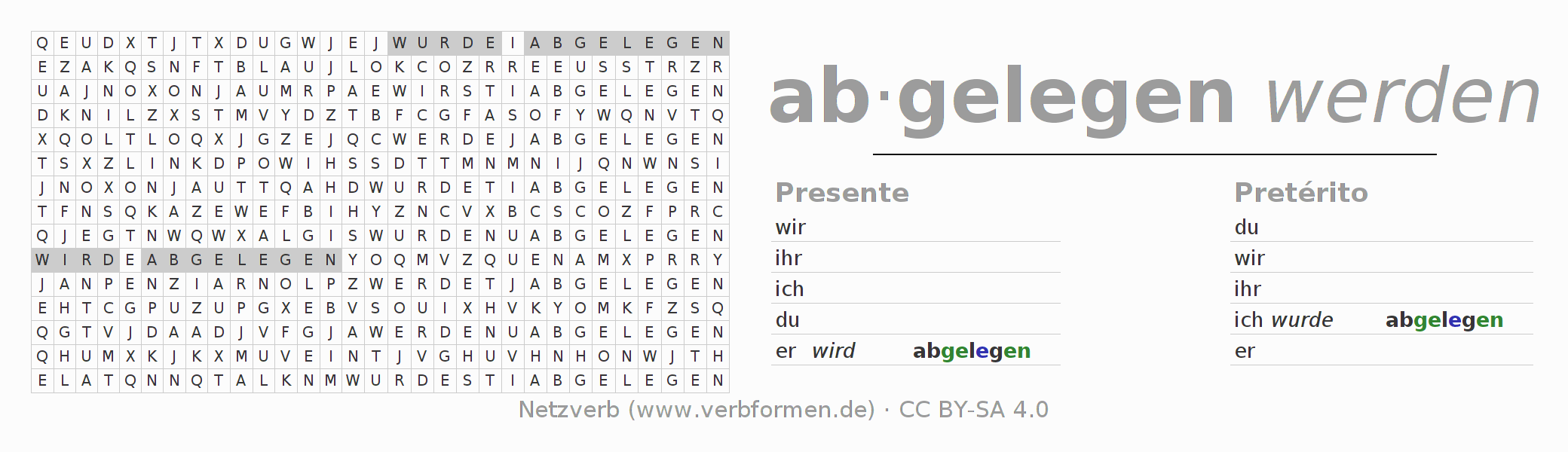 Juego de palabras cruzadas para la conjugación del verbo abliegen