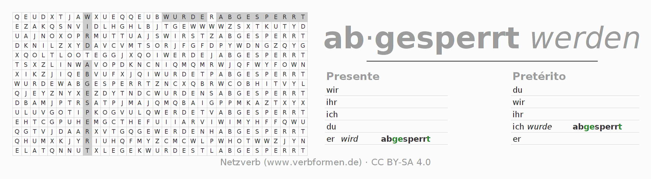 Juego de palabras cruzadas para la conjugación del verbo absperren