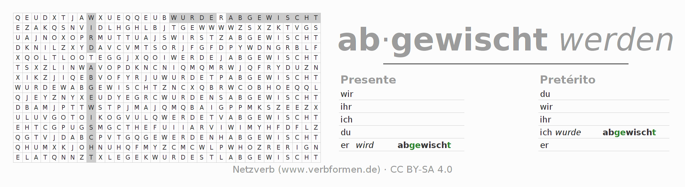 Juego de palabras cruzadas para la conjugación del verbo abwischen