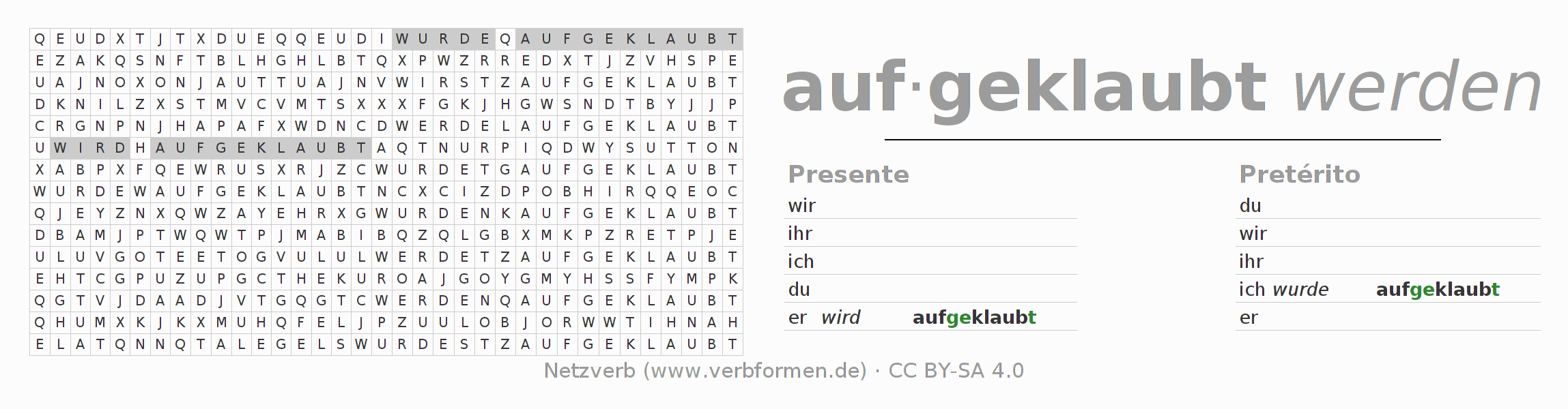 Juego de palabras cruzadas para la conjugación del verbo aufklauben