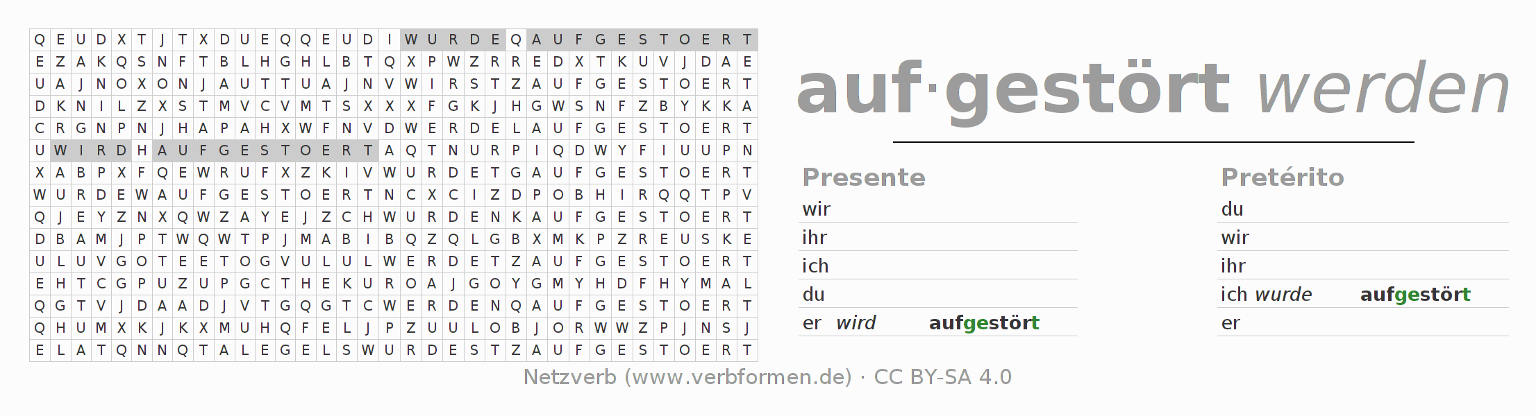 Juego de palabras cruzadas para la conjugación del verbo aufstören