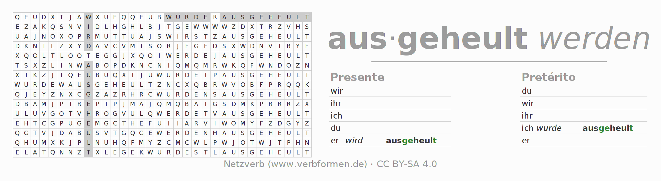 Juego de palabras cruzadas para la conjugación del verbo ausheulen