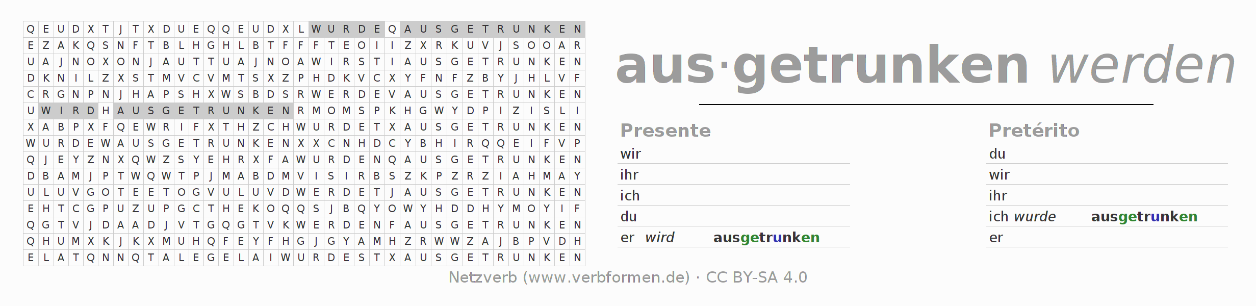 Juego de palabras cruzadas para la conjugación del verbo austrinken