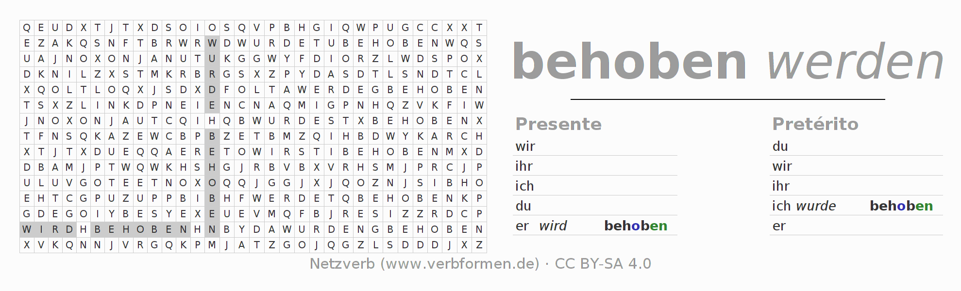 Juego de palabras cruzadas para la conjugación del verbo beheben
