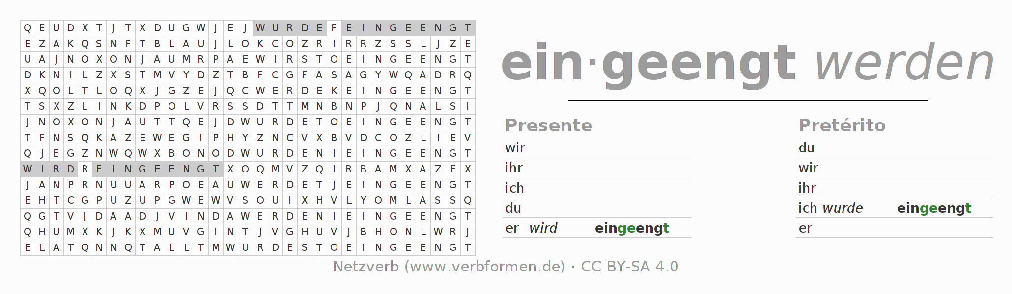 Juego de palabras cruzadas para la conjugación del verbo einengen
