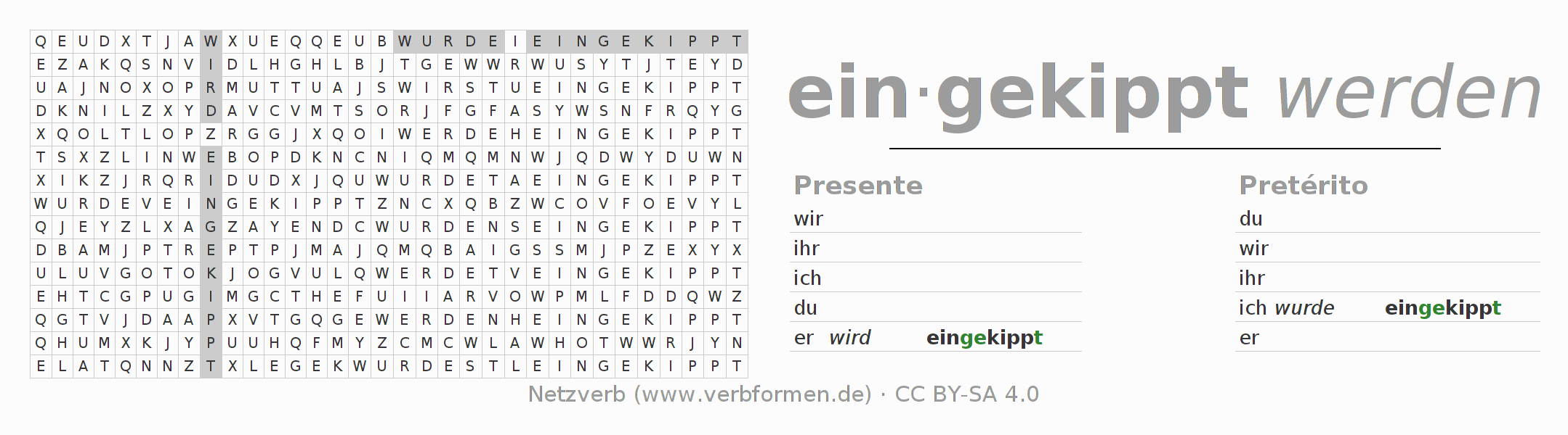 Juego de palabras cruzadas para la conjugación del verbo einkippen