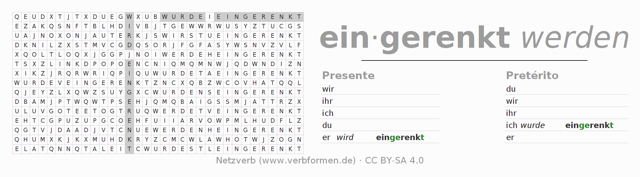 Juego de palabras cruzadas para la conjugación del verbo einrenken