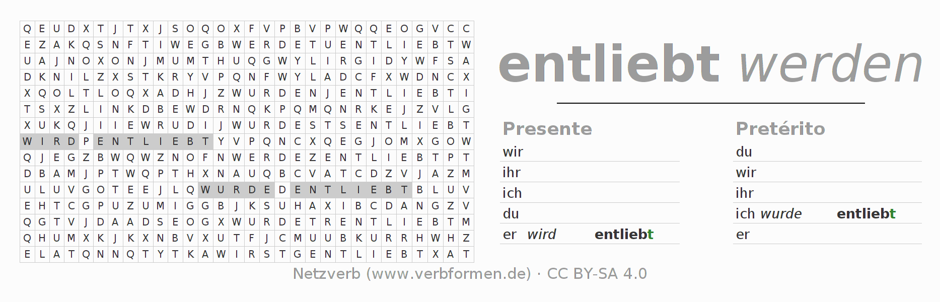 Juego de palabras cruzadas para la conjugación del verbo entlieben