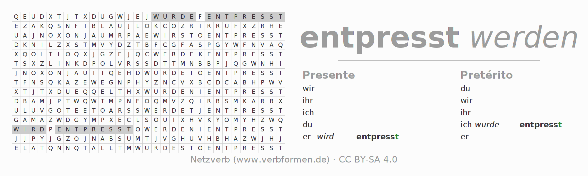 Juego de palabras cruzadas para la conjugación del verbo entpressen