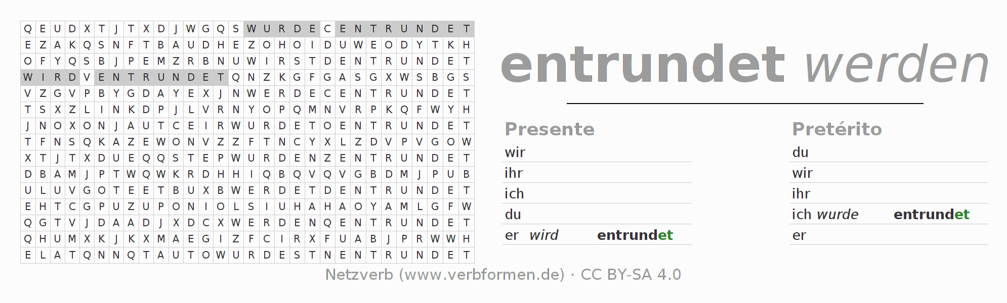 Juego de palabras cruzadas para la conjugación del verbo entrunden