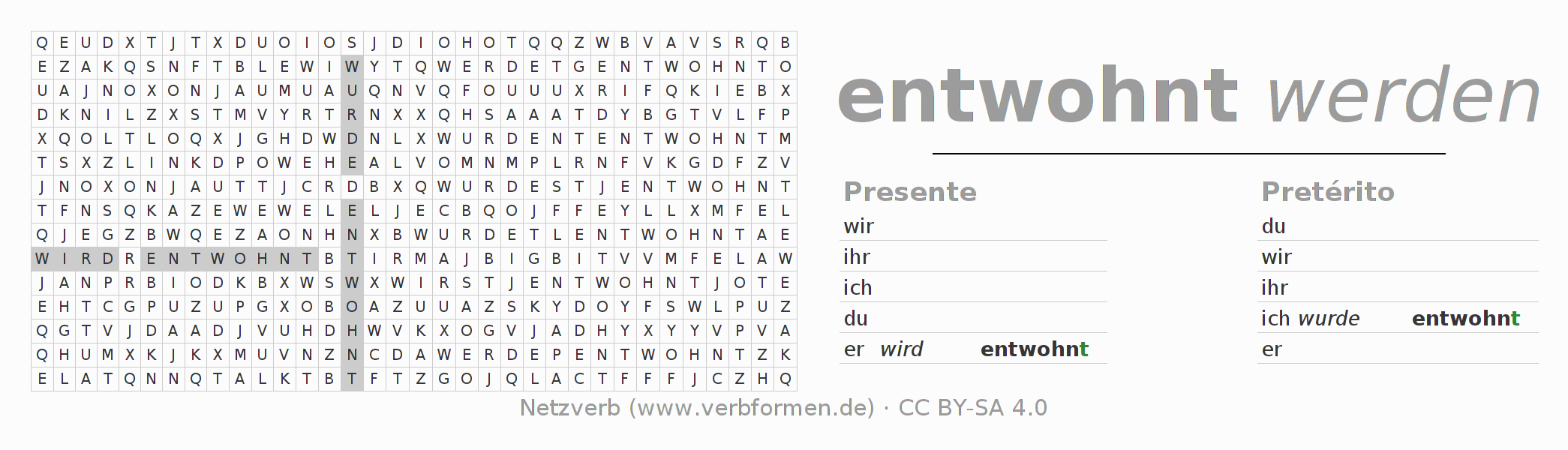 Juego de palabras cruzadas para la conjugación del verbo entwohnen