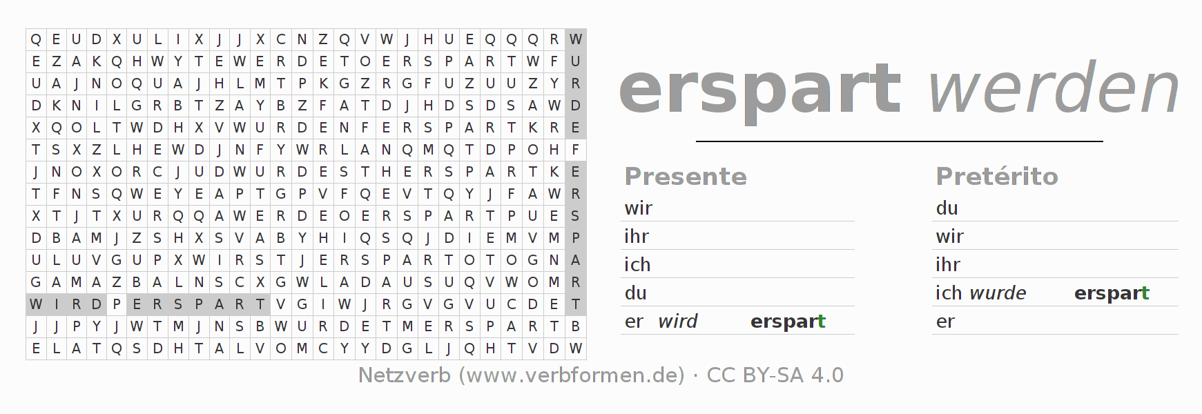 Juego de palabras cruzadas para la conjugación del verbo ersparen