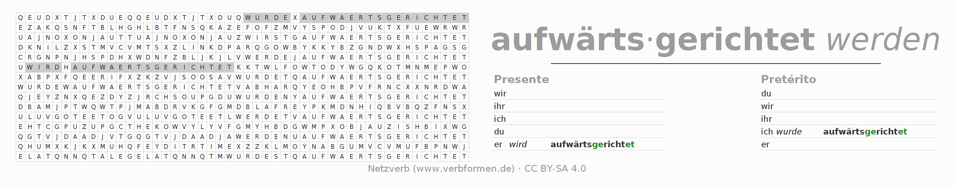 Juego de palabras cruzadas para la conjugación del verbo aufwärtsrichten