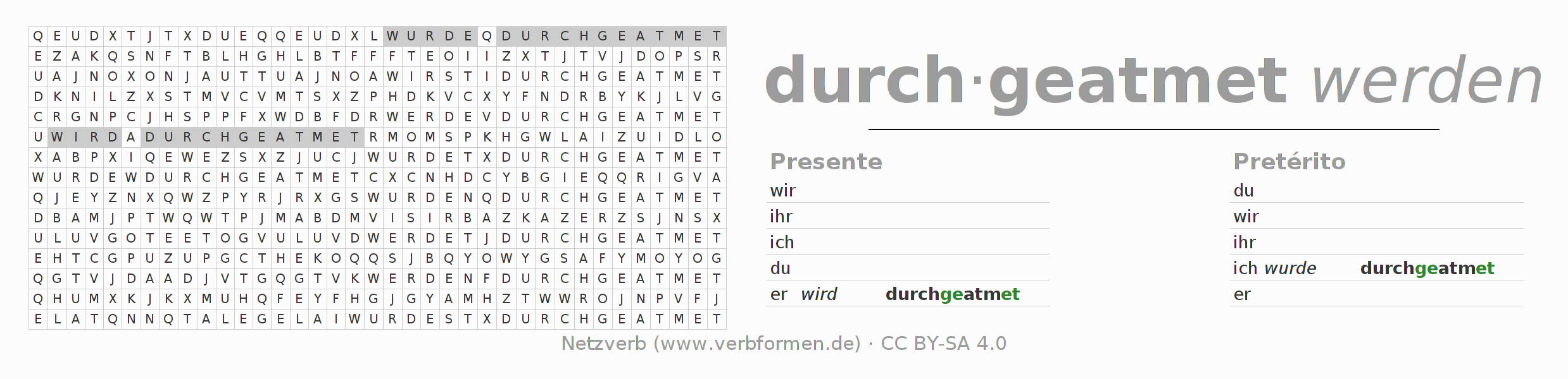 Juego de palabras cruzadas para la conjugación del verbo durchatmen