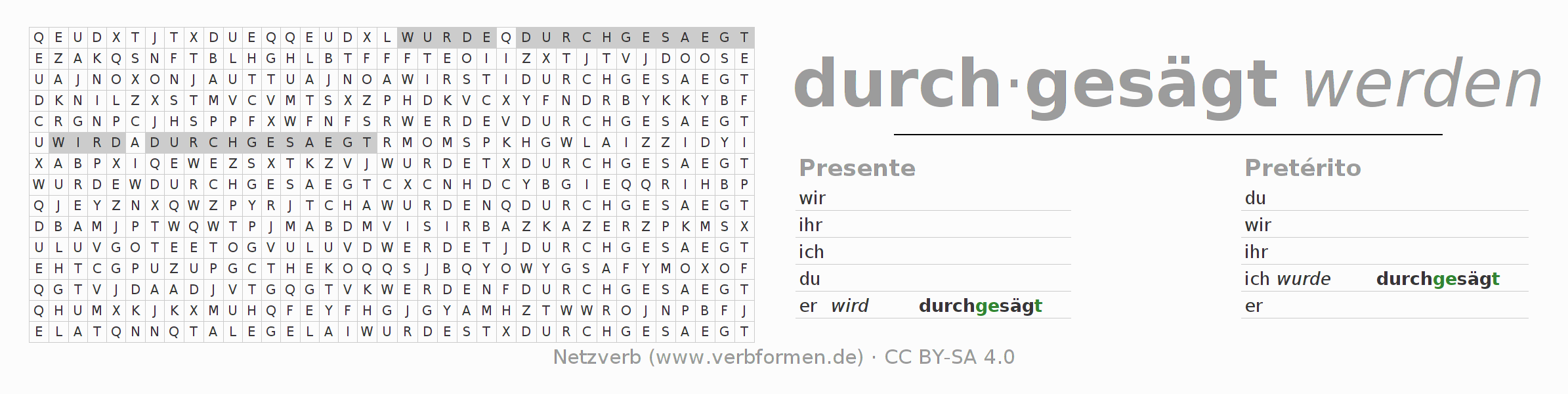 Juego de palabras cruzadas para la conjugación del verbo durchsägen