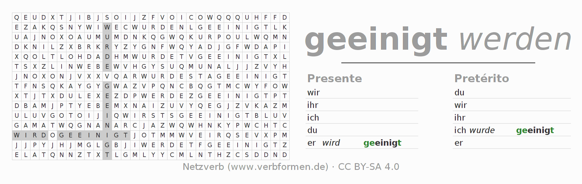 Juego de palabras cruzadas para la conjugación del verbo einigen