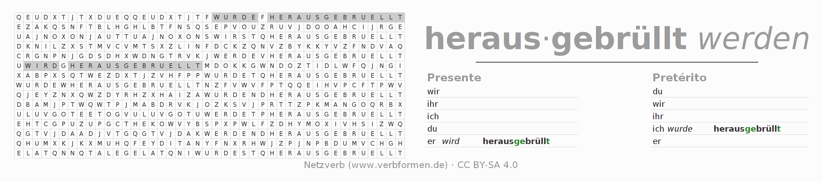 Juego de palabras cruzadas para la conjugación del verbo herausbrüllen