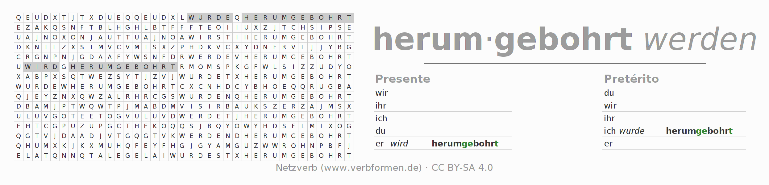 Juego de palabras cruzadas para la conjugación del verbo herumbohren