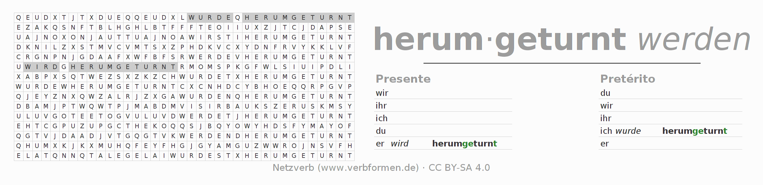 Juego de palabras cruzadas para la conjugación del verbo herumturnen (hat)