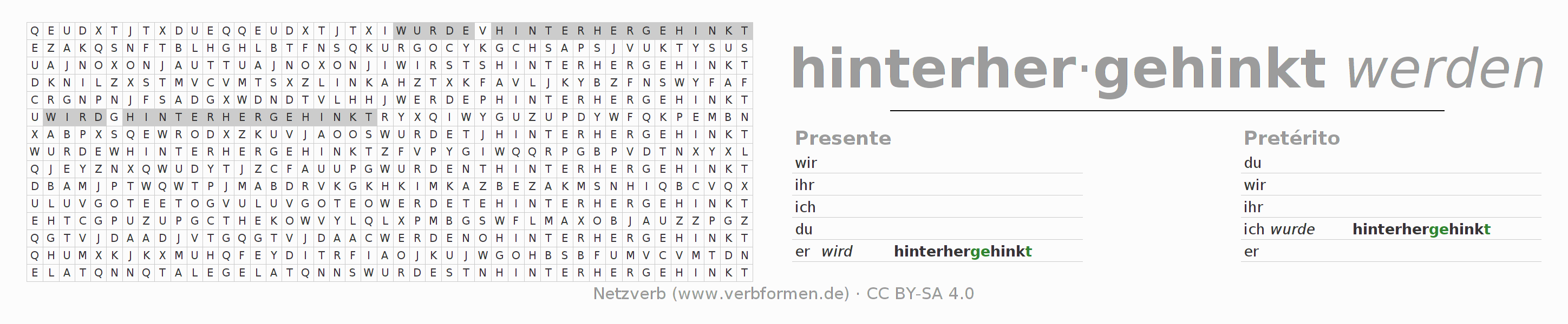 Juego de palabras cruzadas para la conjugación del verbo hinterherhinken