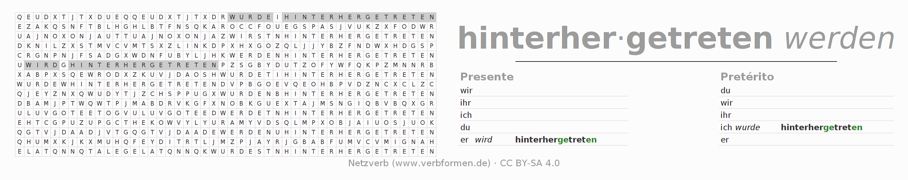 Juego de palabras cruzadas para la conjugación del verbo hinterhertreten (hat)