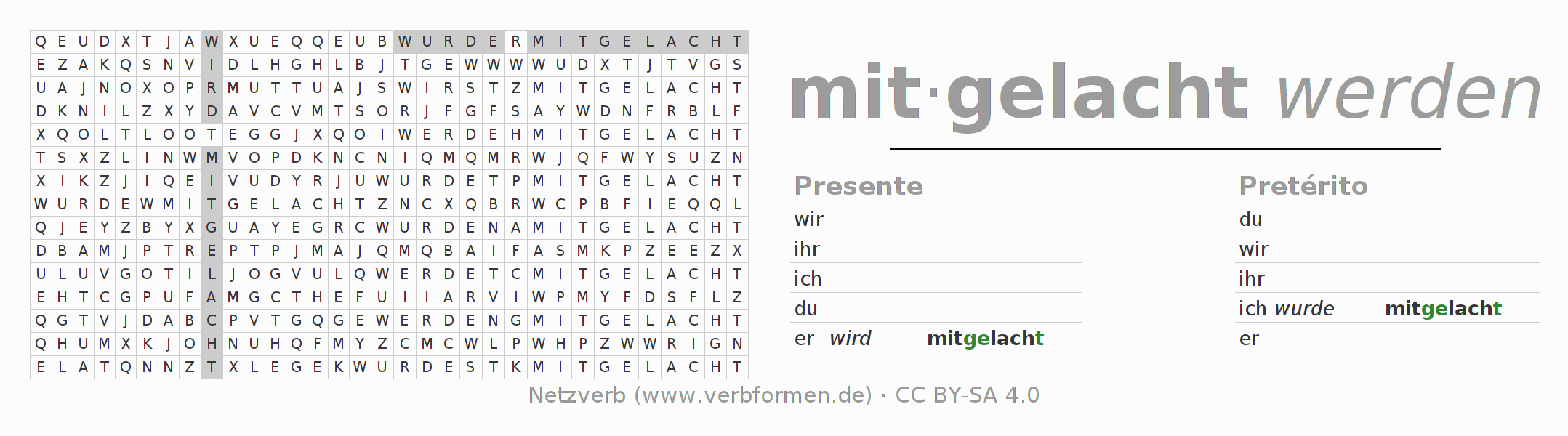 Juego de palabras cruzadas para la conjugación del verbo mitlachen