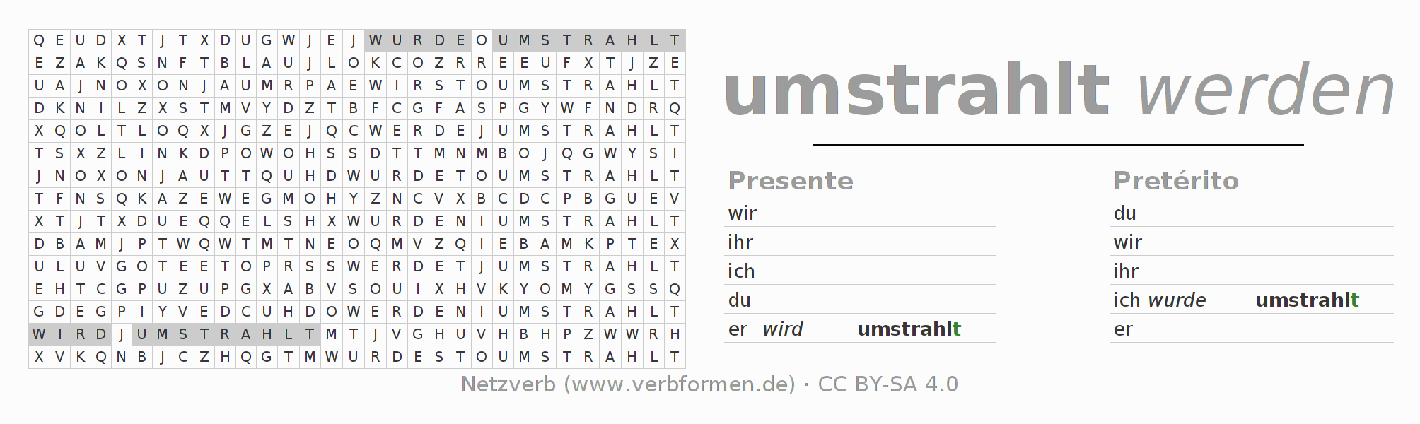 Juego de palabras cruzadas para la conjugación del verbo umstrahlen