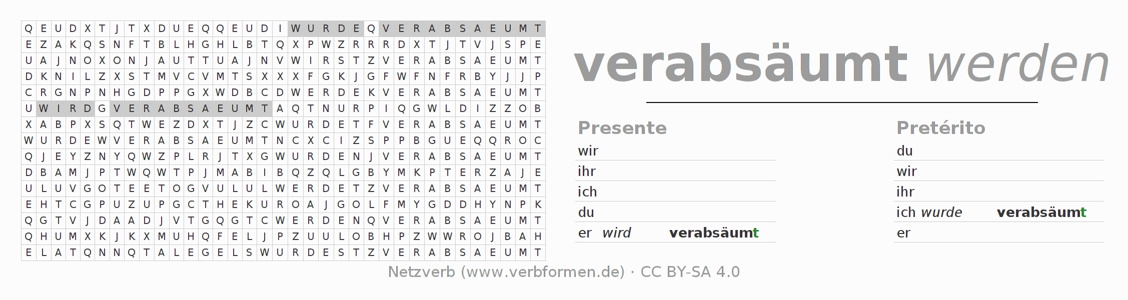 Juego de palabras cruzadas para la conjugación del verbo verabsäumen
