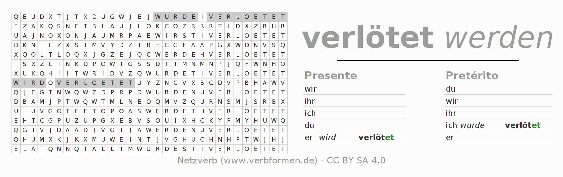 Juego de palabras cruzadas para la conjugación del verbo verlöten