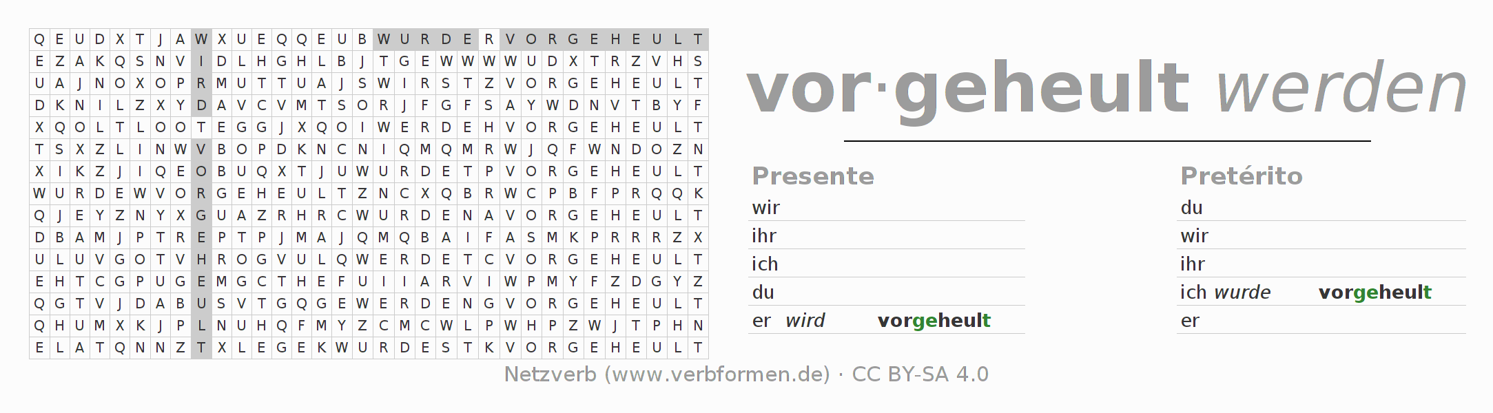 Juego de palabras cruzadas para la conjugación del verbo vorheulen