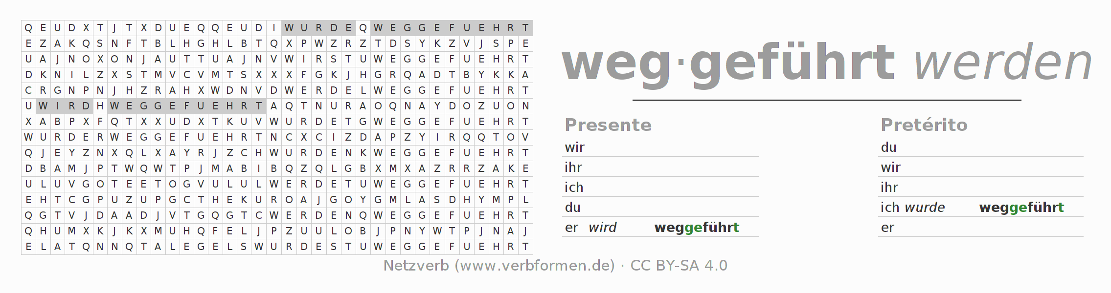 Juego de palabras cruzadas para la conjugación del verbo wegführen