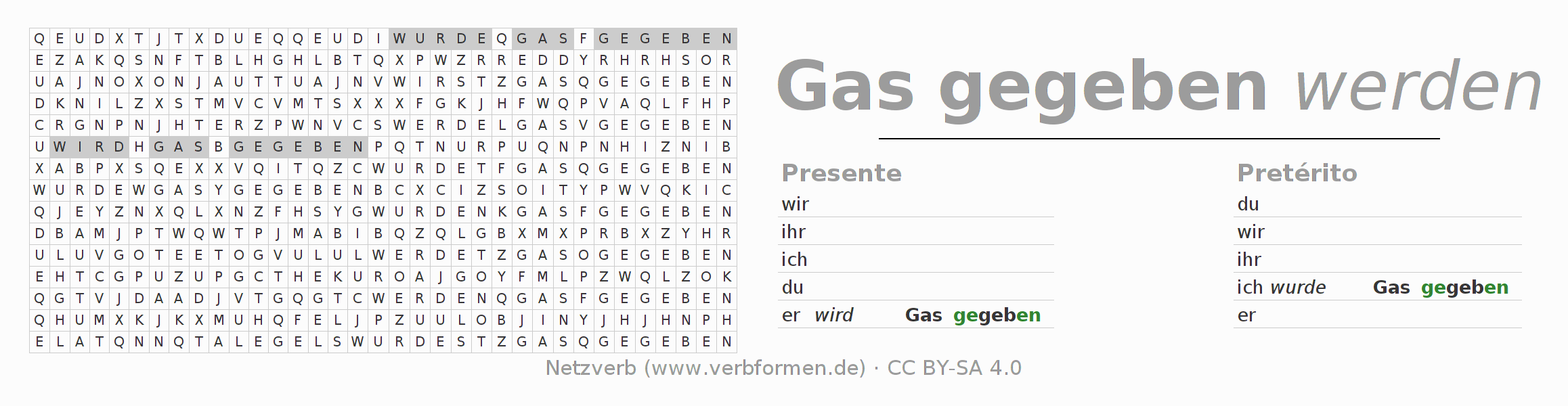 Juego de palabras cruzadas para la conjugación del verbo gasgeben