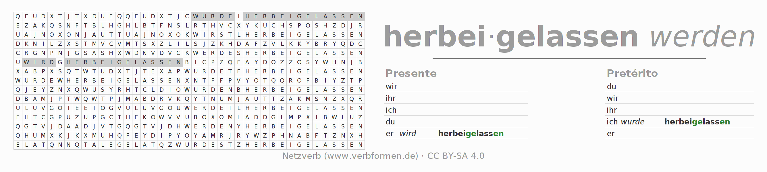 Juego de palabras cruzadas para la conjugación del verbo herbeilassen