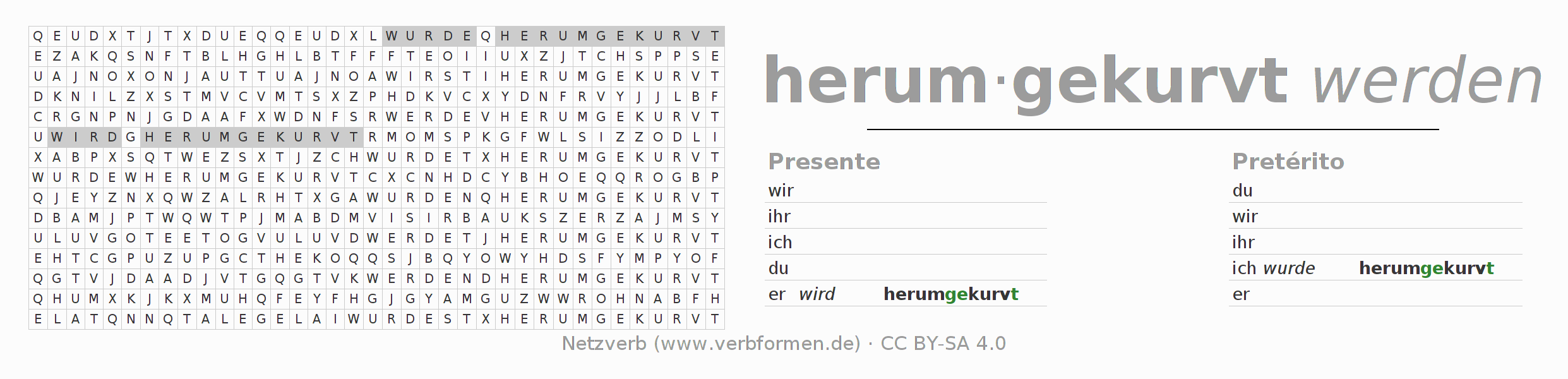 Juego de palabras cruzadas para la conjugación del verbo herumkurven