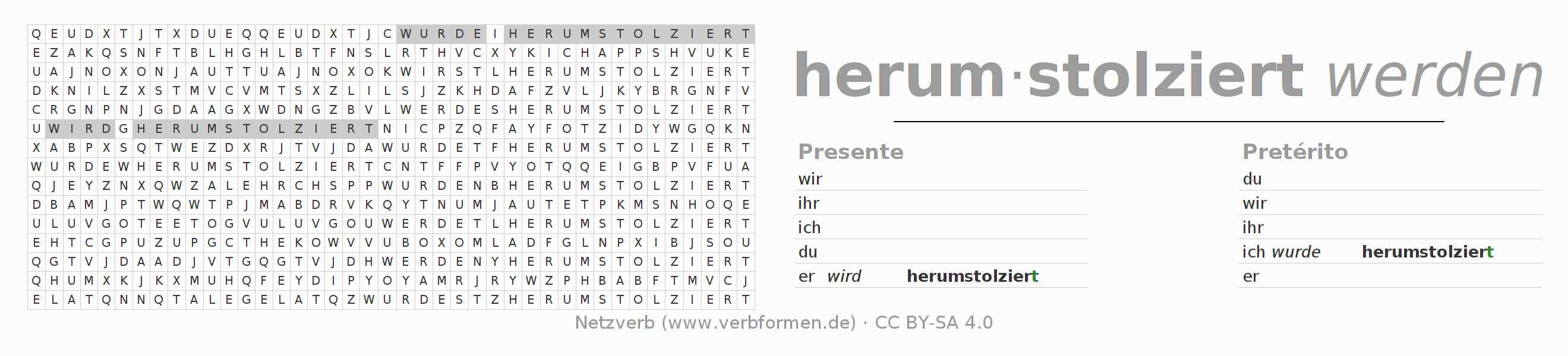 Juego de palabras cruzadas para la conjugación del verbo herumstolzieren