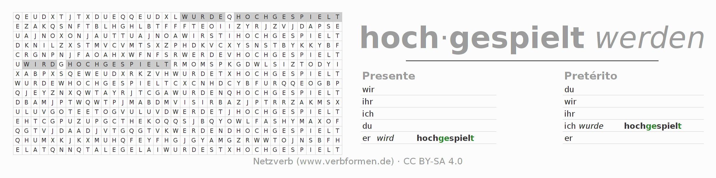 Juego de palabras cruzadas para la conjugación del verbo hochspielen