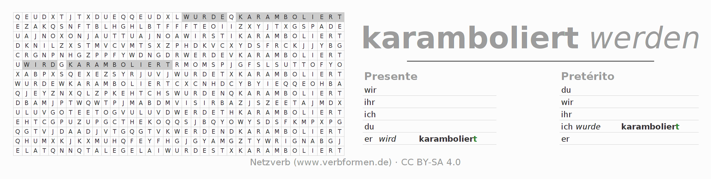 Juego de palabras cruzadas para la conjugación del verbo karambolieren (hat)