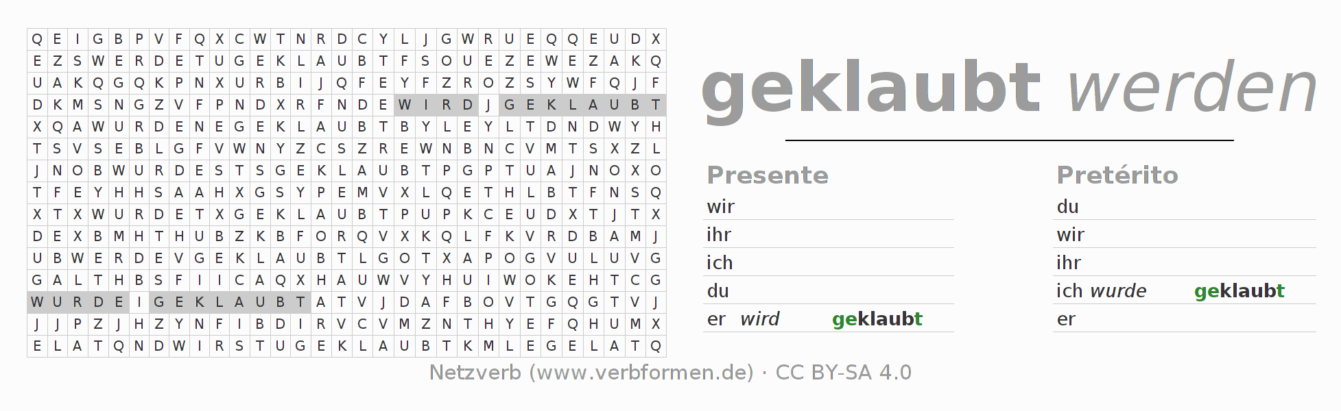Juego de palabras cruzadas para la conjugación del verbo klauben