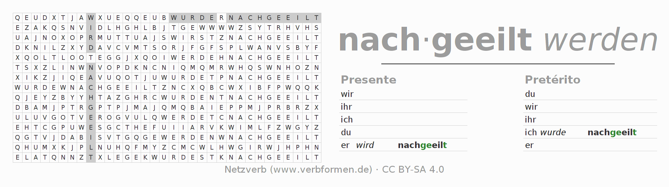 Juego de palabras cruzadas para la conjugación del verbo nacheilen