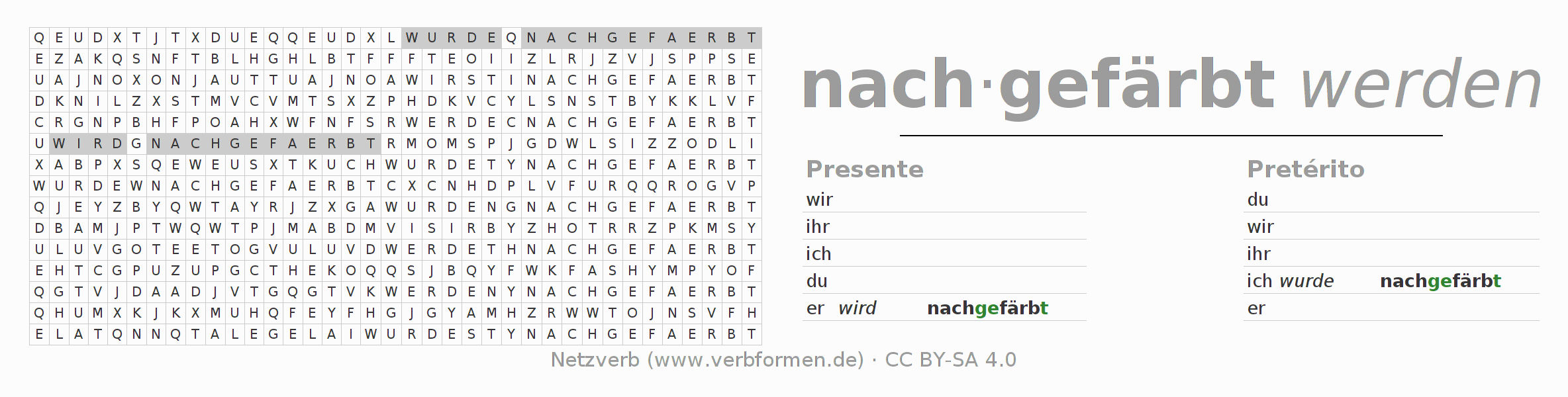Juego de palabras cruzadas para la conjugación del verbo nachfärben