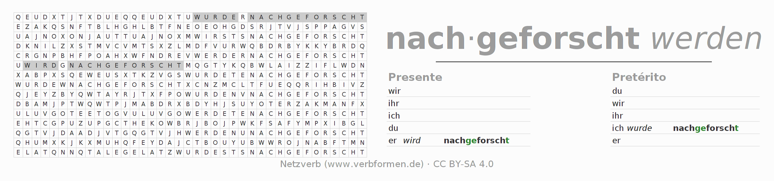 Juego de palabras cruzadas para la conjugación del verbo nachforschen
