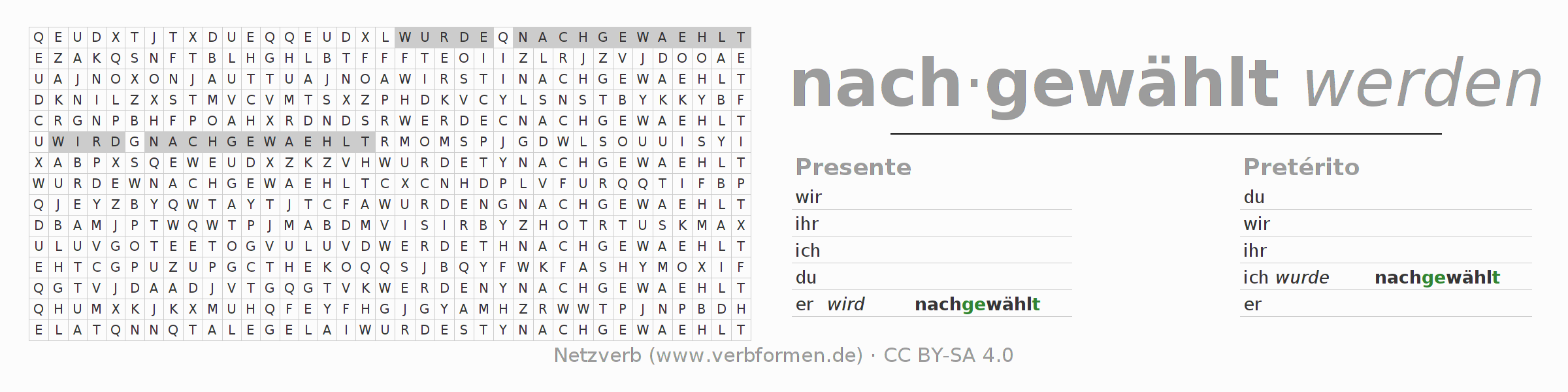 Juego de palabras cruzadas para la conjugación del verbo nachwählen