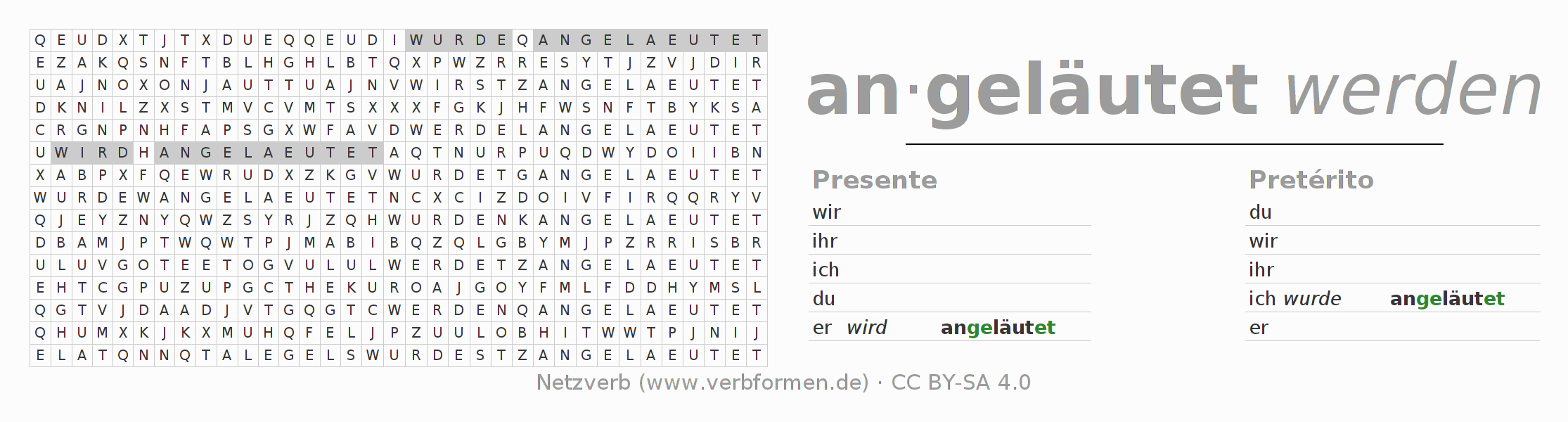 Juego de palabras cruzadas para la conjugación del verbo anläuten