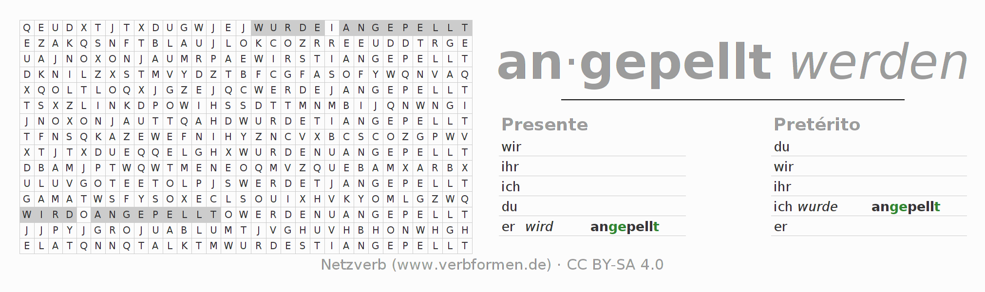 Juego de palabras cruzadas para la conjugación del verbo anpellen