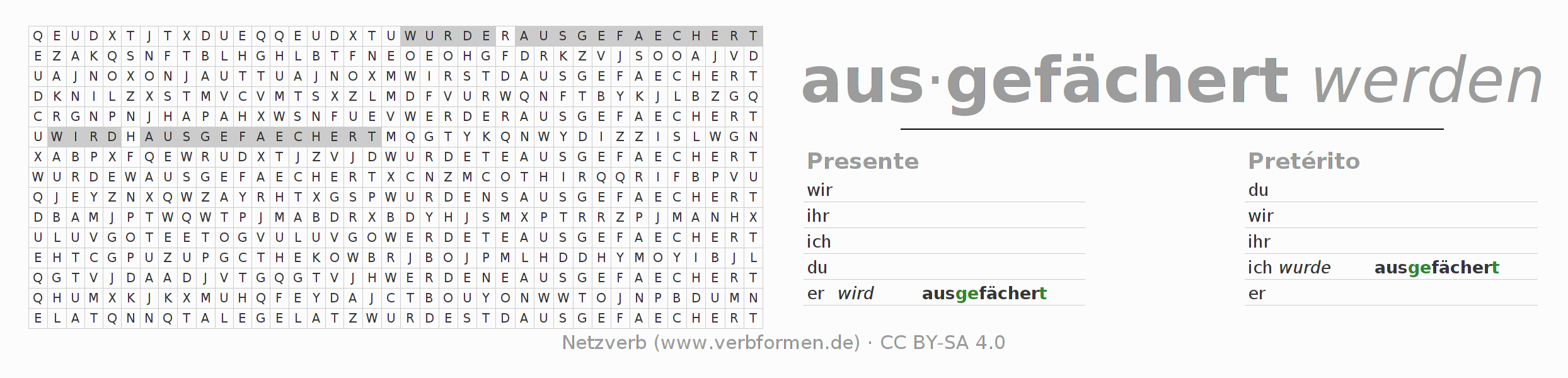 Juego de palabras cruzadas para la conjugación del verbo ausfächern